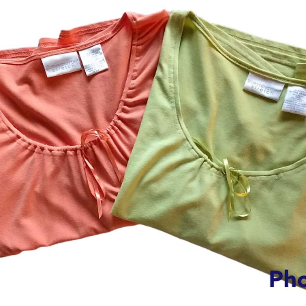 2 Ribbon Tie Scoop Neck Blouses XL